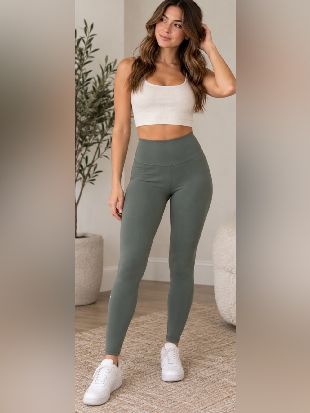 Alo Yoga High-Waist Leggings Sage Olive Green Full Length Excellent Condition
